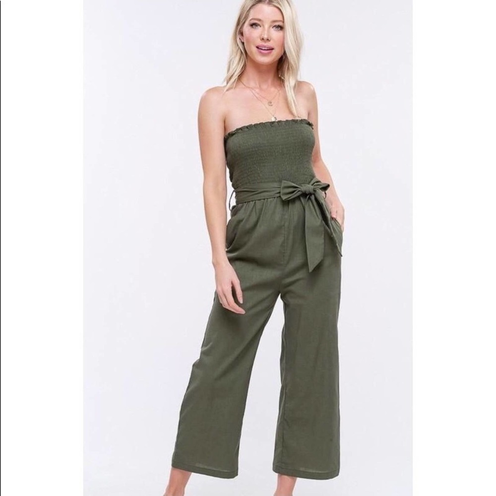 Linen Smocked Tube Top Jumpsuit